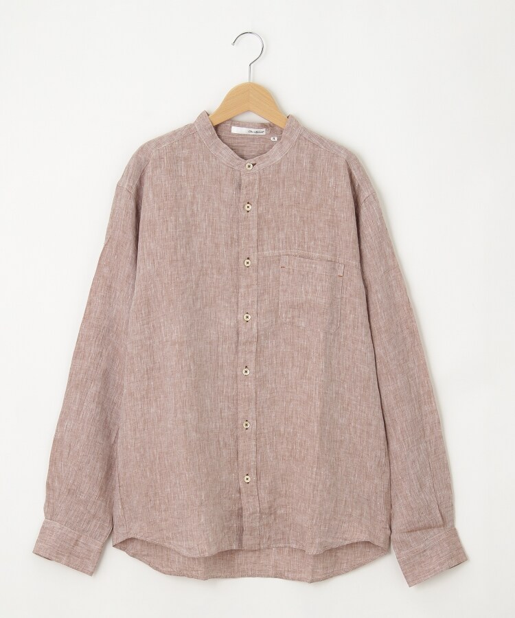 オフプライスストア(メンズ)(OFF PRICE STORE(Mens))のcharee braver（チャーリーブレイバー） バンドカラー麻カジュアルシャツ ブラウン(042)