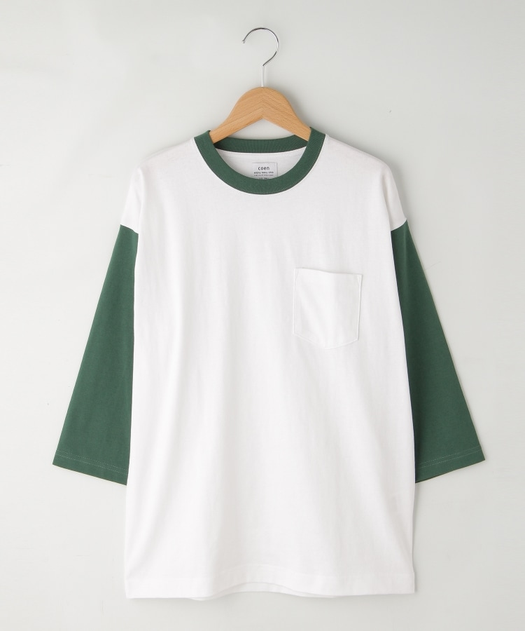 オフプライスストア(メンズ)(OFF PRICE STORE(Mens))のcoen　ベースボール配色7分袖Tシャツ ホワイト(001)