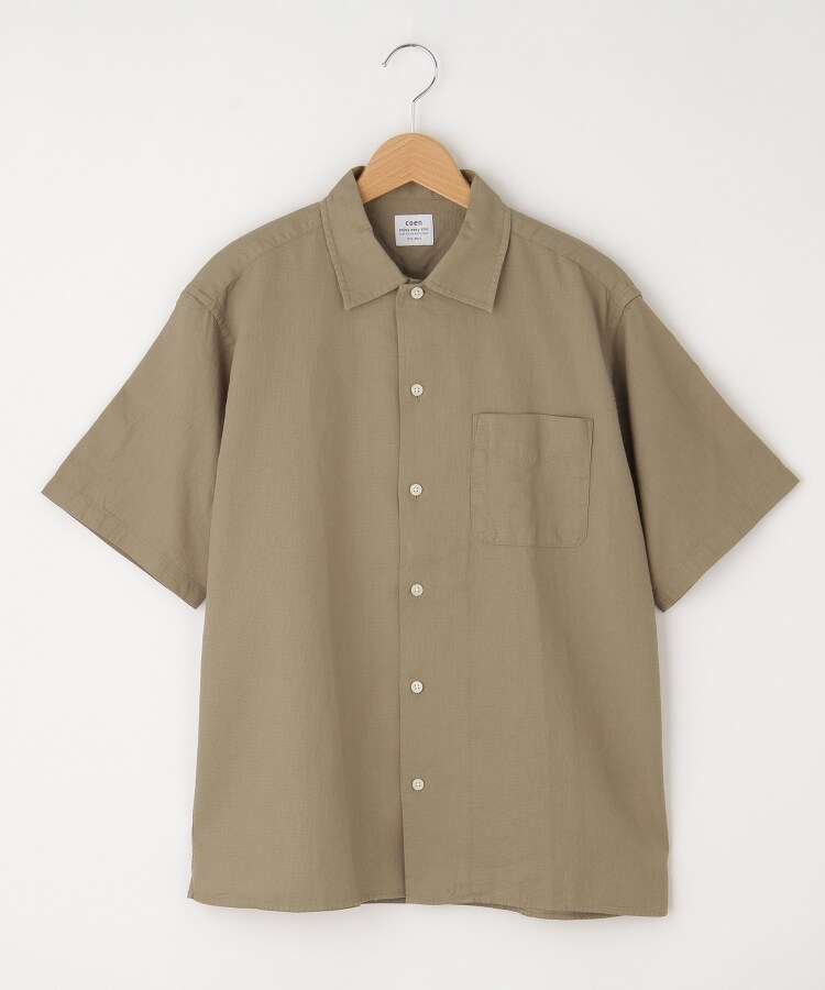 オフプライスストア(メンズ)(OFF PRICE STORE(Mens))のcoen（コーエン） ハニカムワンピースカラー半袖シャツ オリーブグリーン(026)