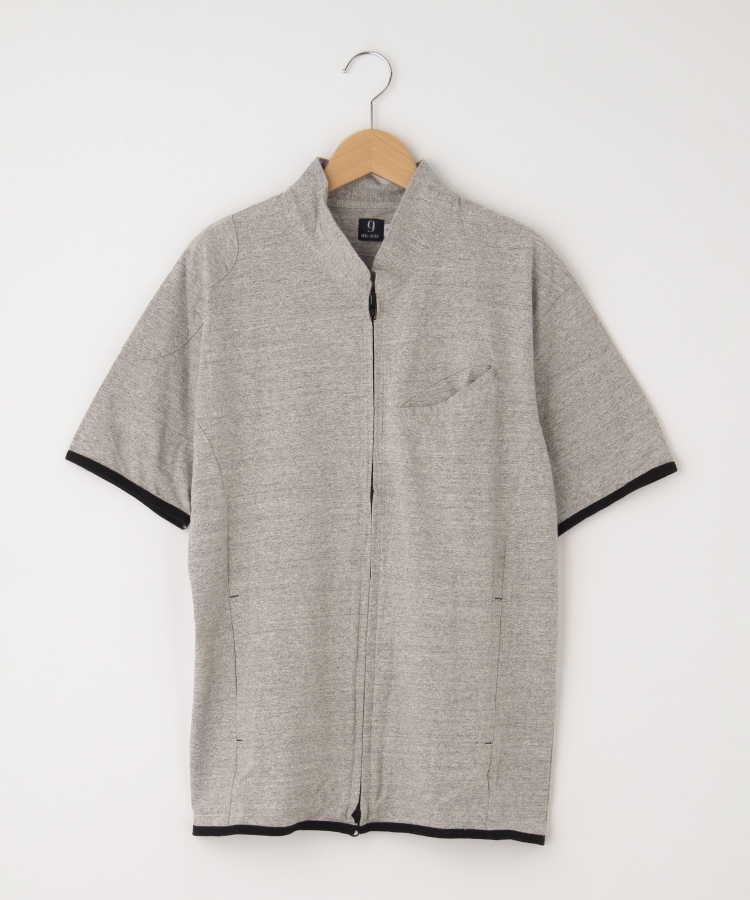 オフプライスストア(メンズ)(OFF PRICE STORE(Mens))のMIL-SPEC（ミルスペック） ポケット付き配色パイピングジップ半袖シャツ（杢柄） ブラック(019)