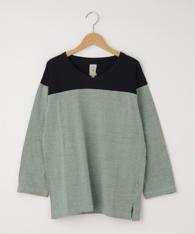 オフプライスストア(メンズ)(OFF PRICE STORE(Mens))のMIL-SPEC（ミルスペック） 配色エルボーパッチ付きVネックロングTシャツ カーキ(027)
