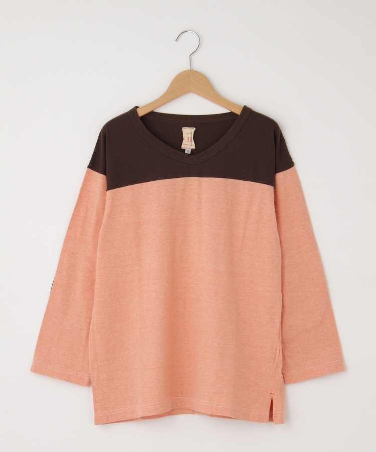 オフプライスストア(メンズ)(OFF PRICE STORE(Mens))のMIL-SPEC（ミルスペック） 配色エルボーパッチ付きVネックロングTシャツ オレンジ(067)