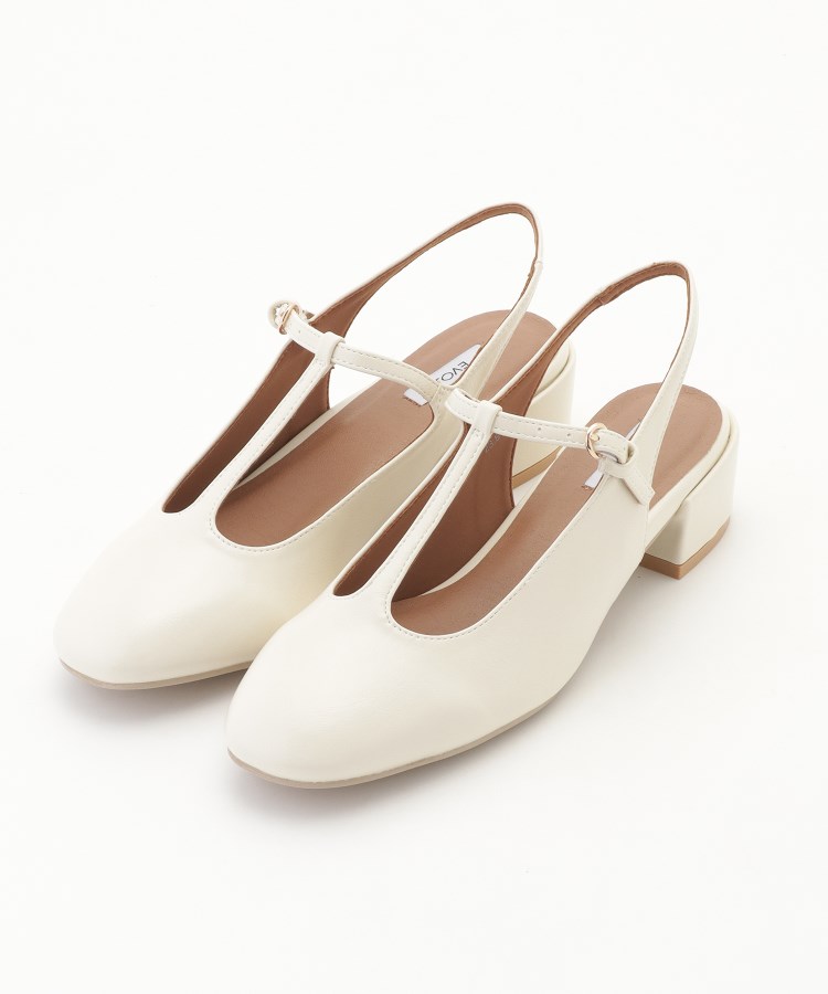 オフプライスストア(ファッショングッズ)(OFF PRICE STORE(Fashion Goods))のEVOL（イーボル） Tストラップラウンドパンプス【SALE/セール/オフプライス/カジュアル/デイリー/トレンド/きれいめカジュアル】 アイボリー(004)