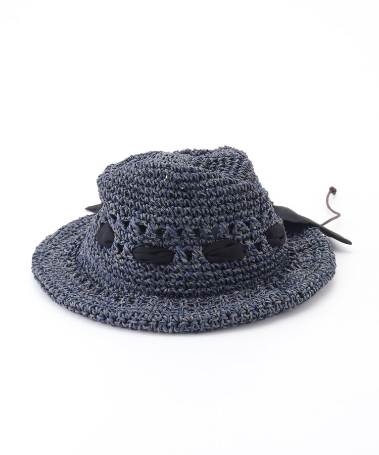 オフプライスストア(ファッショングッズ)(OFF PRICE STORE(Fashion Goods))のshesay（シセイ） リボン付き透かし編み帽 ブルー(093)