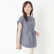 ヨリモ(YORIMO)の【秋色ストライプ】バンドカラーブザムシャツ ネイビー(094)