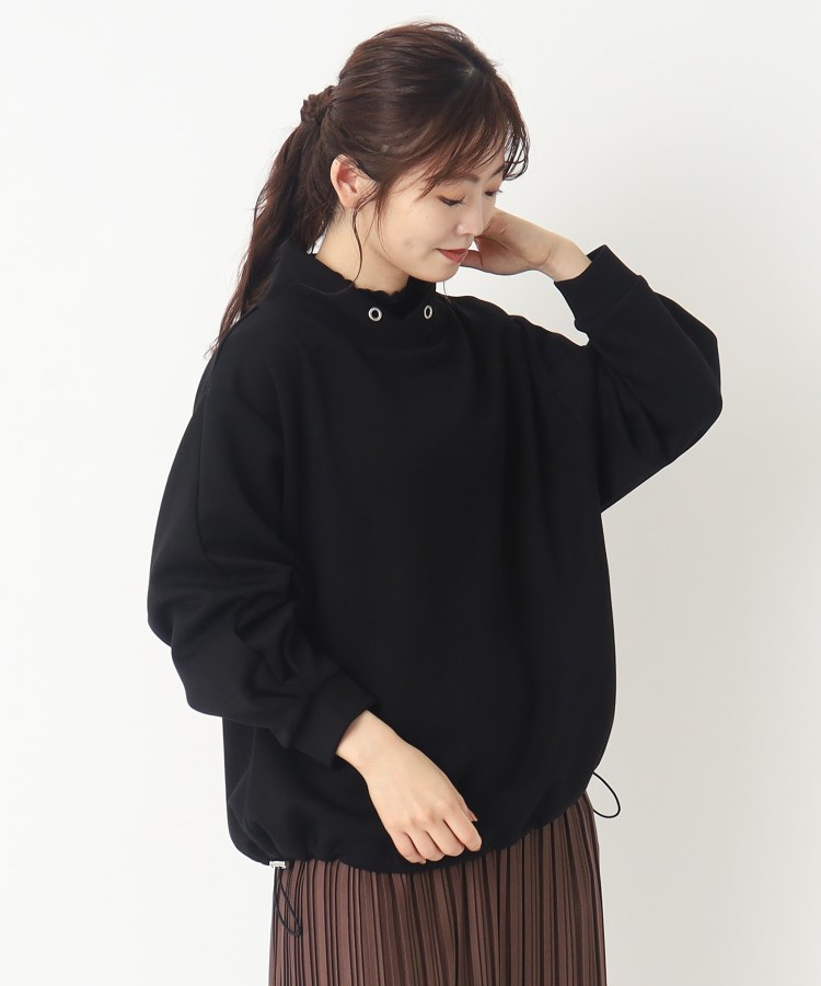 ヨリモ(YORIMO)の【ボリューム感の衿が可愛い】パーカー風プルオーバー ブラック(019)