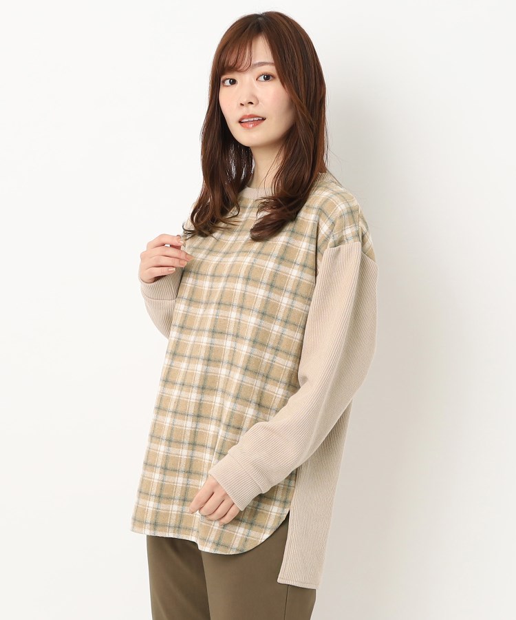 ヨリモ(YORIMO)の【ゆとりのあるサイズ感】チェックドッキングプルオーバー ベージュ(052)