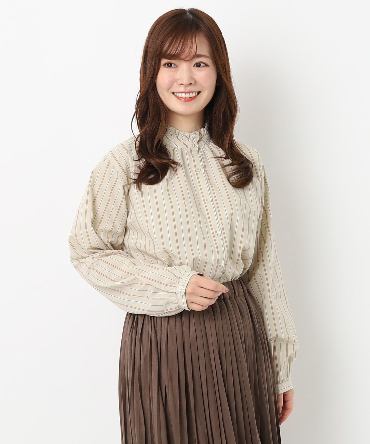 COFREX】 スタンドたたみフリル 長袖 レディースフリルシャツ(S
