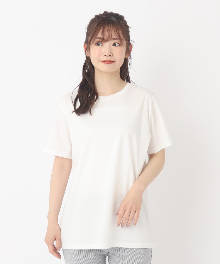 ヨリモ(YORIMO)の【接触冷感】シルケットコンフィークルーTシャツ ホワイト(001)