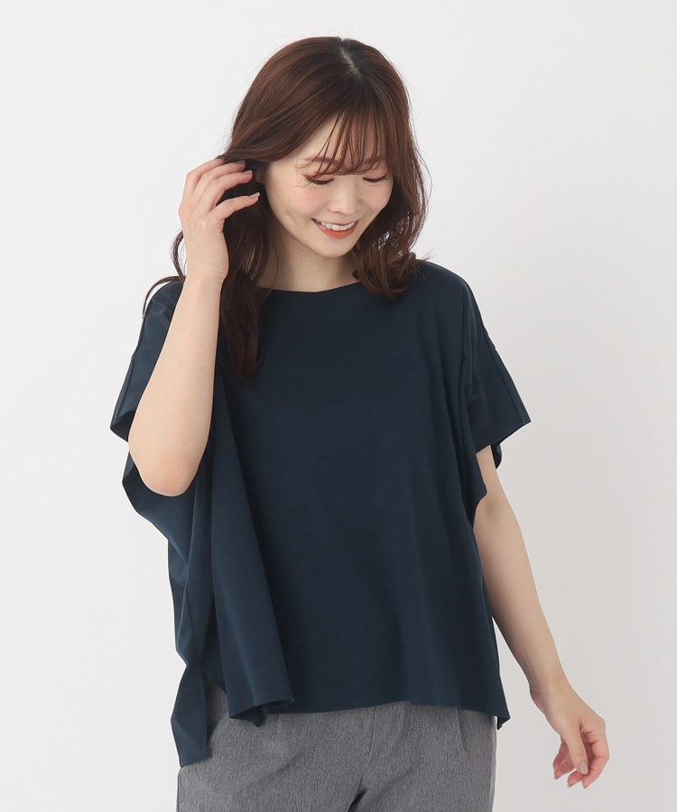 ヨリモ(YORIMO)の【接触冷感】シルケット エアリーボリューム袖Tシャツ ネイビー(094)