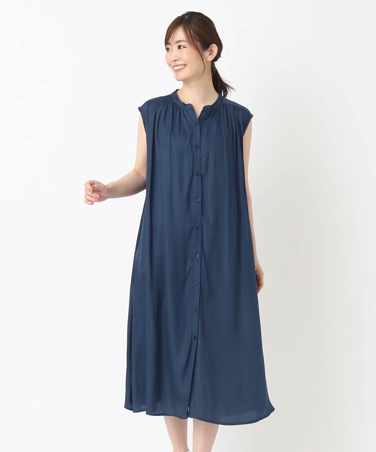 ヨリモ(YORIMO)の【通勤アイテムにも／洗える】美シルエット！ナイルサテンワンピース ブルー(092)