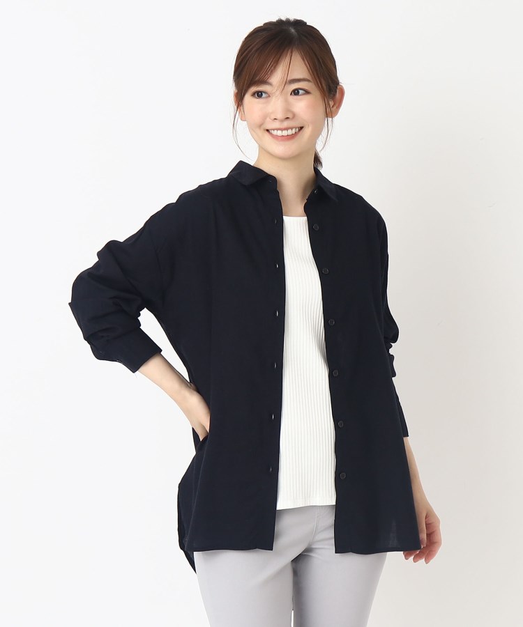 ヨリモ(YORIMO)の【接触冷感】レーヨン麻ビッグシャツ ネイビー(094)