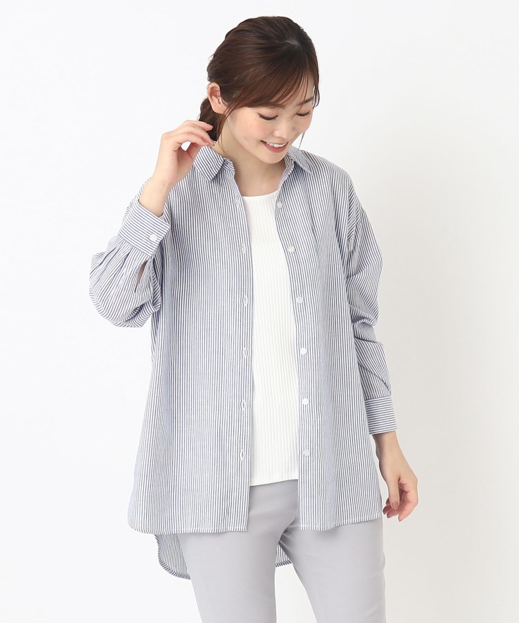 ヨリモ(YORIMO)の【接触冷感】レーヨン麻ビッグシャツ ブルー(092)