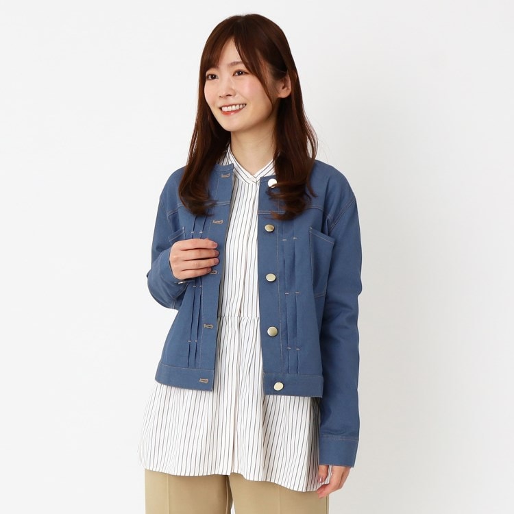 ヨリモ(YORIMO)の【春の定番アイテム】大人のデニム調ノーカラージャケット ノーカラージャケット