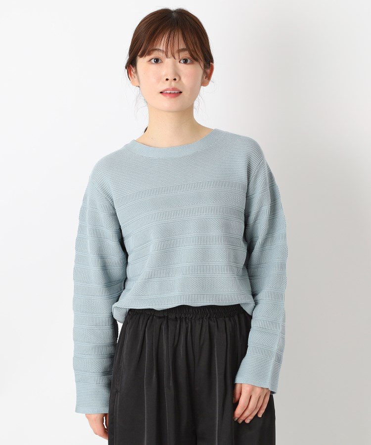 ヨリモ(YORIMO)の【着回し◎！】地柄ニットプルオーバー ブルー(092)