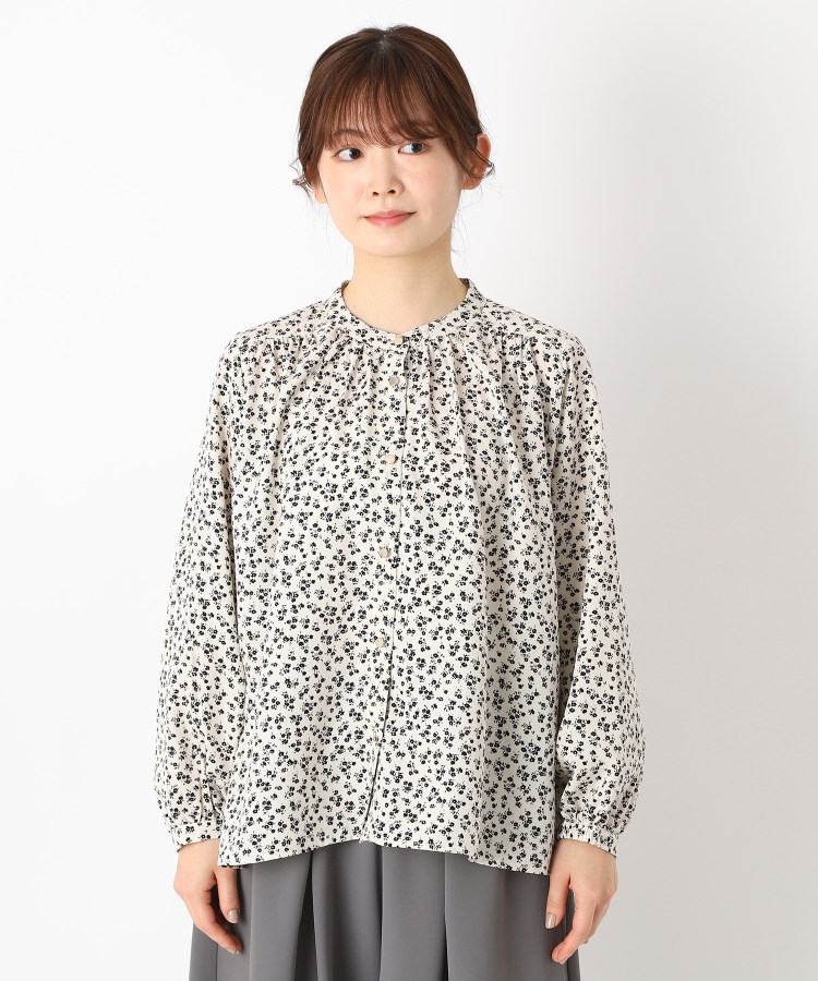 フェミニン・キレイめ】バンドカラー小花柄ブラウス（シャツ