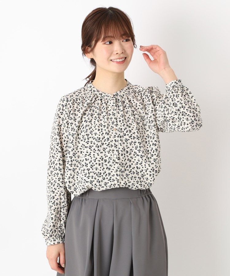 フェミニン・キレイめ】バンドカラー小花柄ブラウス(シャツ フェミニン・キレイめ】バンドカラー小花柄ブラウス(シャツ
