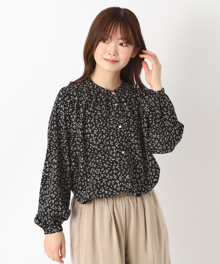 フェミニン・キレイめ】バンドカラー小花柄ブラウス(シャツ フェミニン・キレイめ】バンドカラー小花柄ブラウス(シャツ