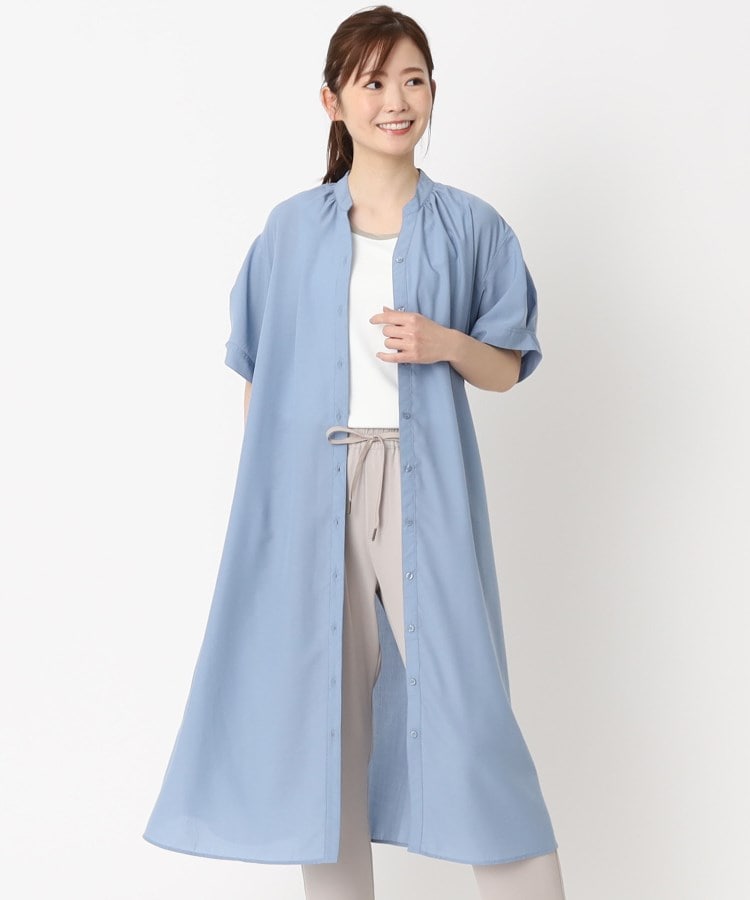 ヨリモ(YORIMO)の【羽織りにも◎・ウエストベルト付き】スキッパーワンピース ブルー(092)