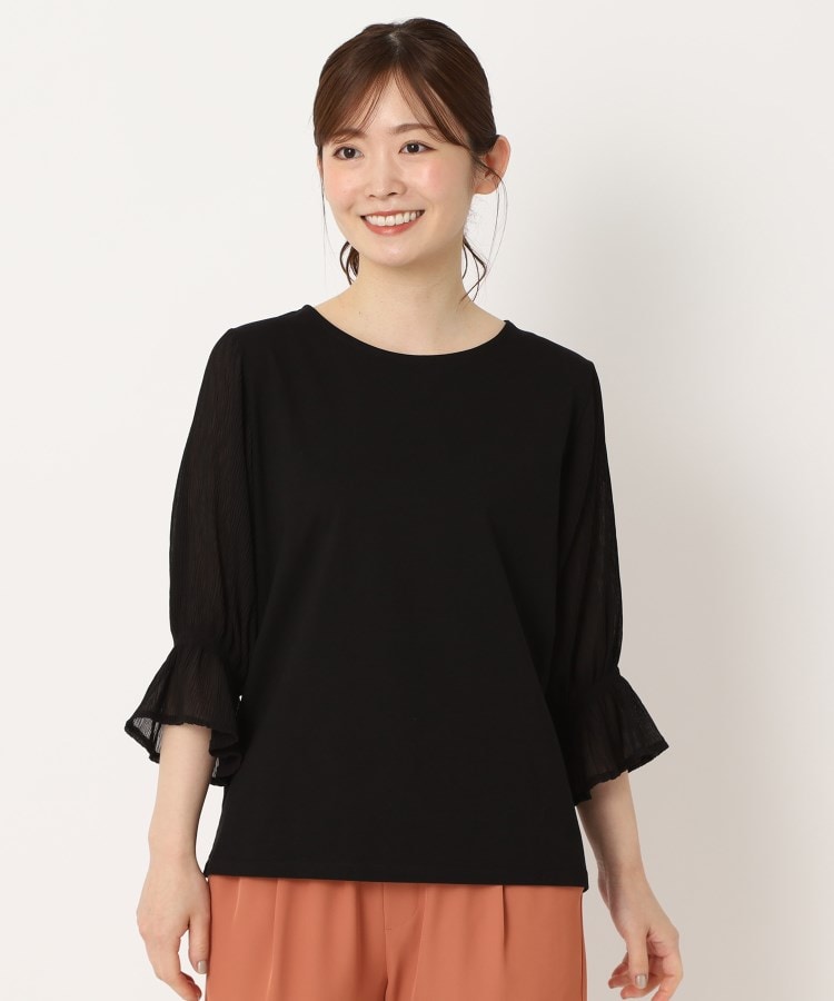 ヨリモ(YORIMO)の【接触冷感・UV機能付き】異素材ドッキング袖プルオーバー ブラック(019)