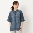 ヨリモ(YORIMO)の【洗える・大人のレース素材】かぎ針風レースのバンドカラーシャツ ブルー(092)