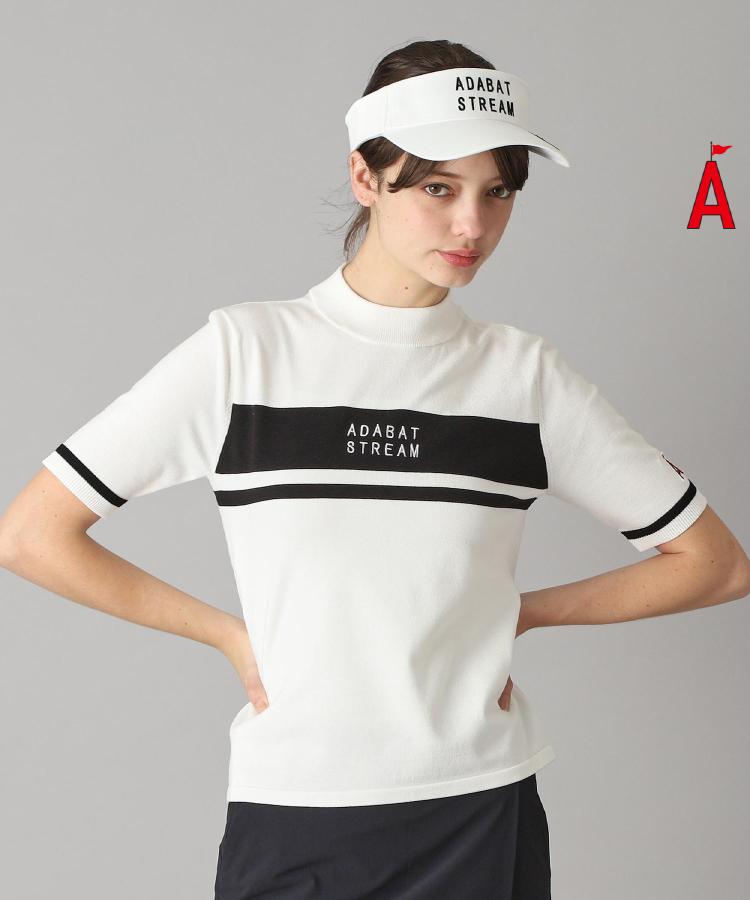アダバット ストリーム（レディース）(ADABAT STREAM(Ladies))の半袖モックネック ニット ホワイト(001)