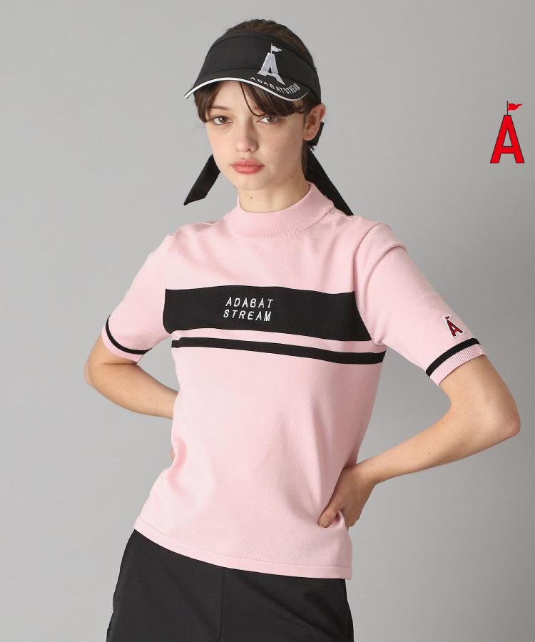 アダバット ストリーム（レディース）(ADABAT STREAM(Ladies))の半袖モックネック ニット ピンク(071)