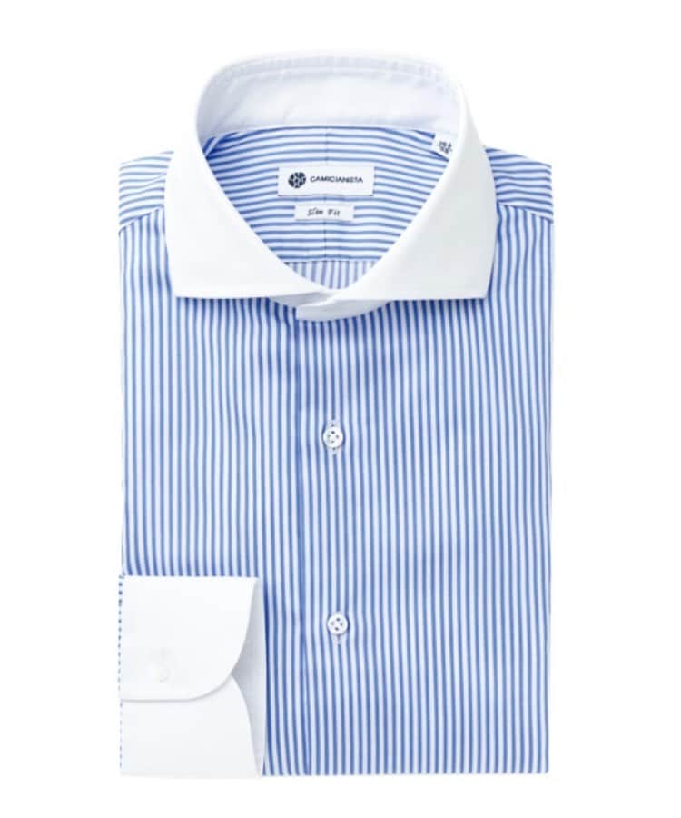 カミチャニスタ(CAMICIANISTA)のHorizontal ツイル ｜ クレリックストライプシャツ ブルー(191)