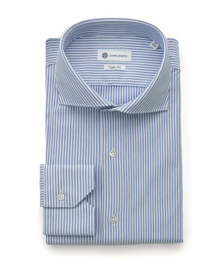 カミチャニスタ(CAMICIANISTA)の【スペシャルプロダクト】Horizontal イージーケア ｜ ジャージーストライプ ブルー(192)