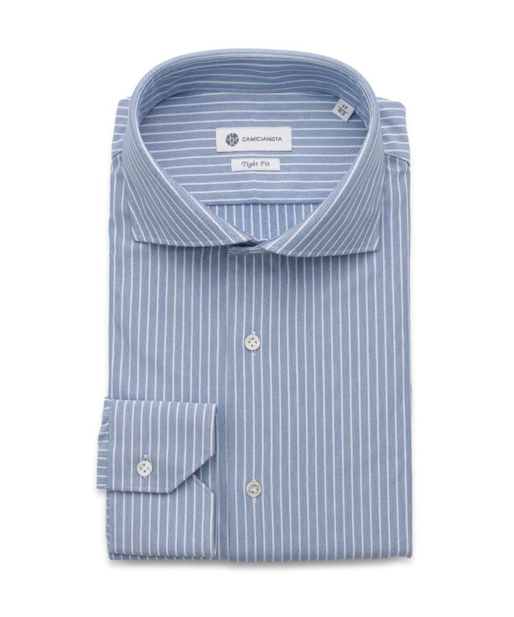 カミチャニスタ(CAMICIANISTA)の【スペシャルプロダクト】Horizontal イージーケア ｜ ジャージーストライプ ブルー(191)