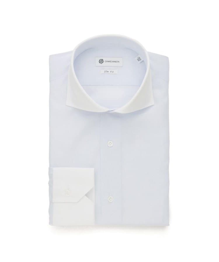 カミチャニスタ(CAMICIANISTA)の【スペシャルプロダクト】Horizontal 140番手双糸ブロード ｜ クレリックシャツ サックスブルー(090)