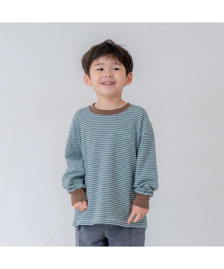 アンドディープティマイン(and D.petit main)の【リンク】ミジンボーダー袖リブワイドロンT サックスブルー(090)