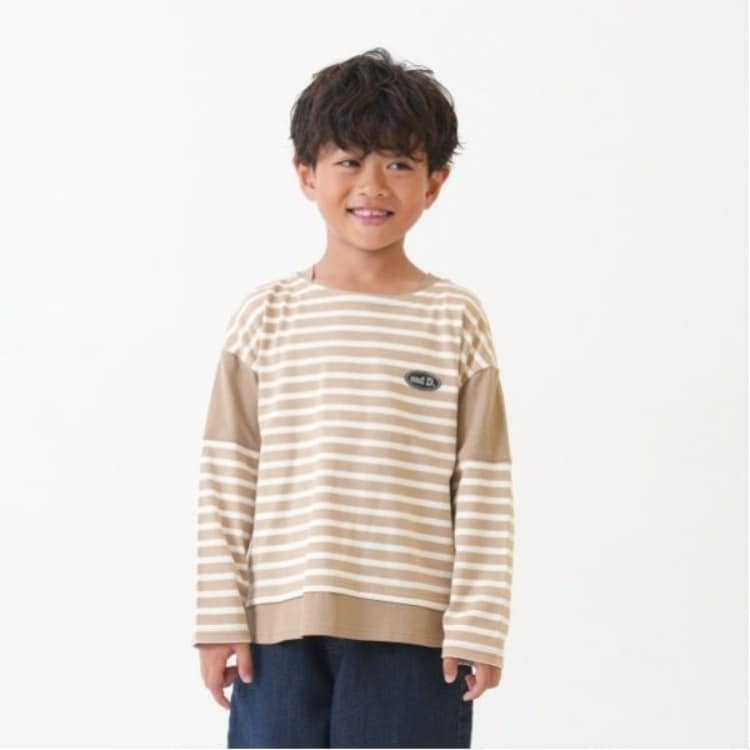 アンドディープティマイン(and D.petit main)の【パパもおそろい】kidsボーダー肩切替ビッグロンT Ｔシャツ