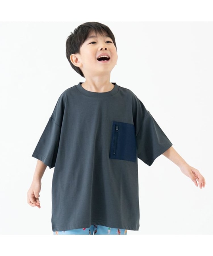 アンドディープティマイン(and D.petit main)の【水陸両用】メッシュポケットビッグ半T チャコールグレー(013)