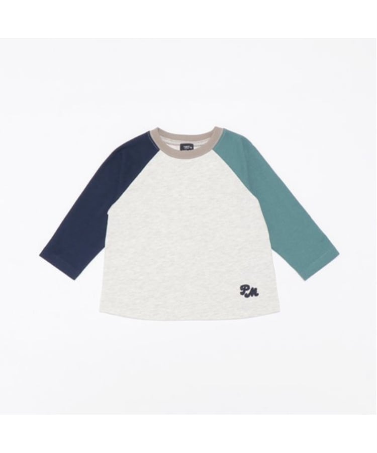 プティマイン(petit main)の【オーガニック】配色ラグランTシャツ ライトグレー(211)