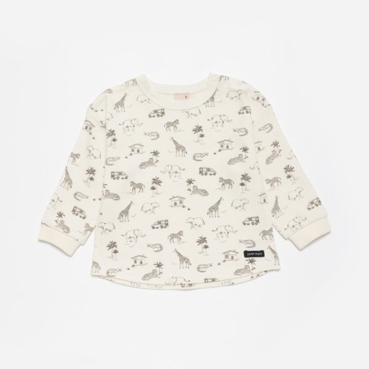 プティマイン(petit main)のワッフル動物総柄長袖T Ｔシャツ