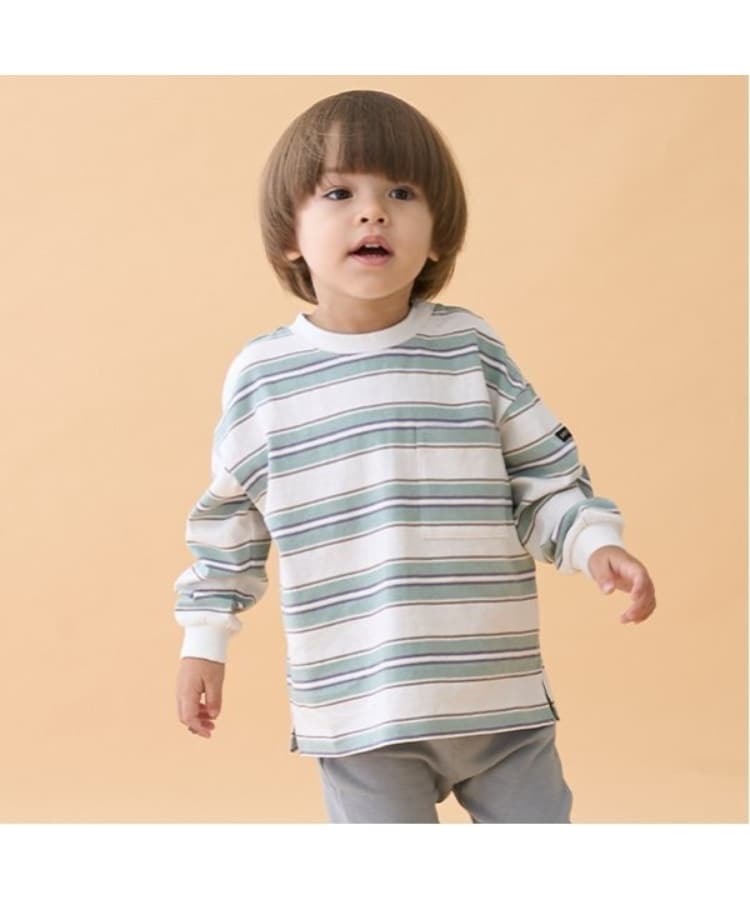 プティマイン(petit main)のマルチボーダーTシャツ グリーン(022)