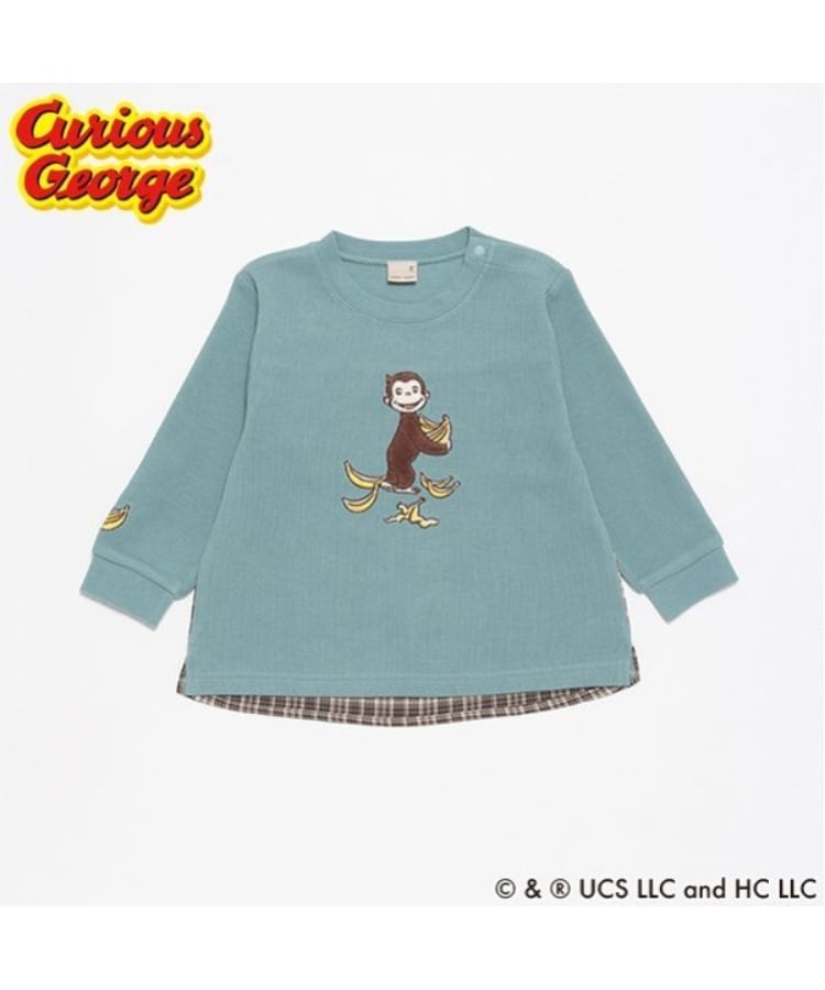 プティマイン(petit main)の【おさるのジョージ】グラフィック長袖Tシャツ ブルーグリーン(097)