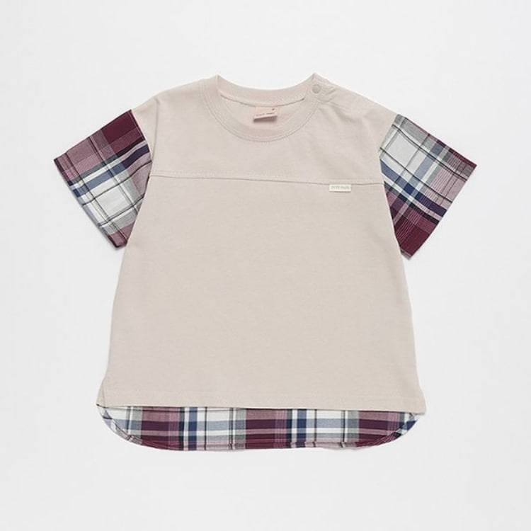 プティマイン(petit main)の【リンク・接触冷感】袖チェックTシャツ Ｔシャツ