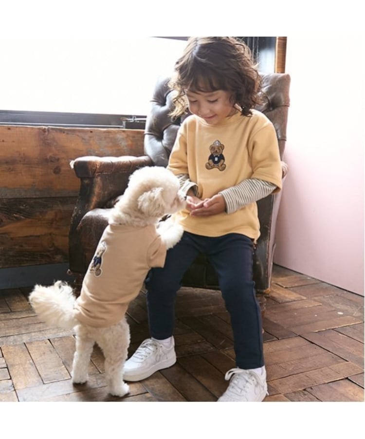 プティマイン(petit main)の【リンク】くまサガラ重ね着長袖Tシャツ(キッズ) ライトイエロー(030)