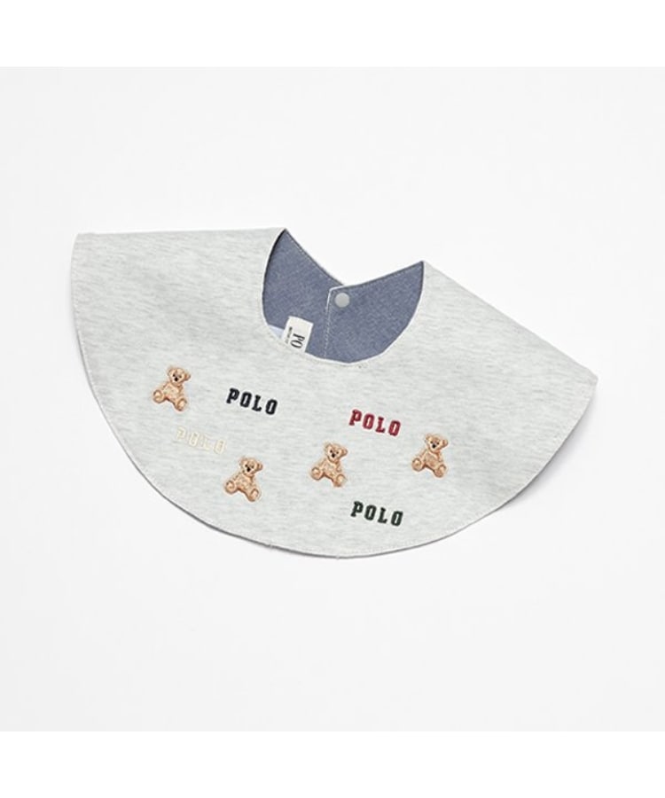 プティマイン(petit main)の【POLO BCS】刺繍スタイ ライトグレー(111)