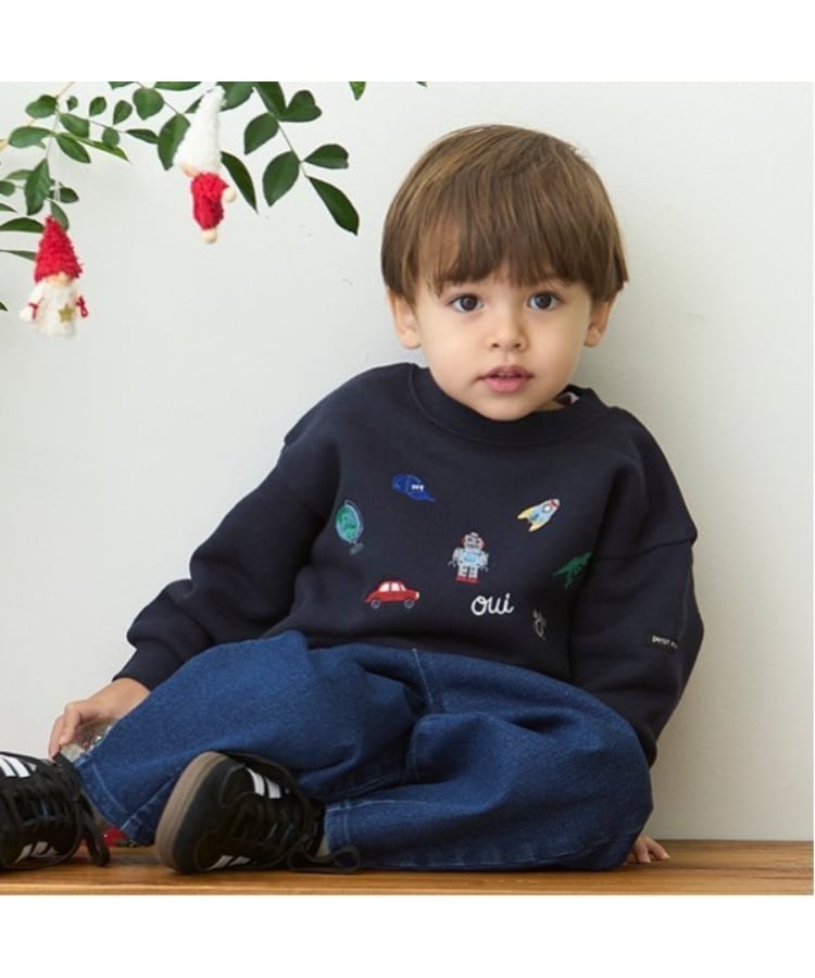 プティマイン(petit main)の刺繍TOYモチーフトレーナー ネイビー(094)