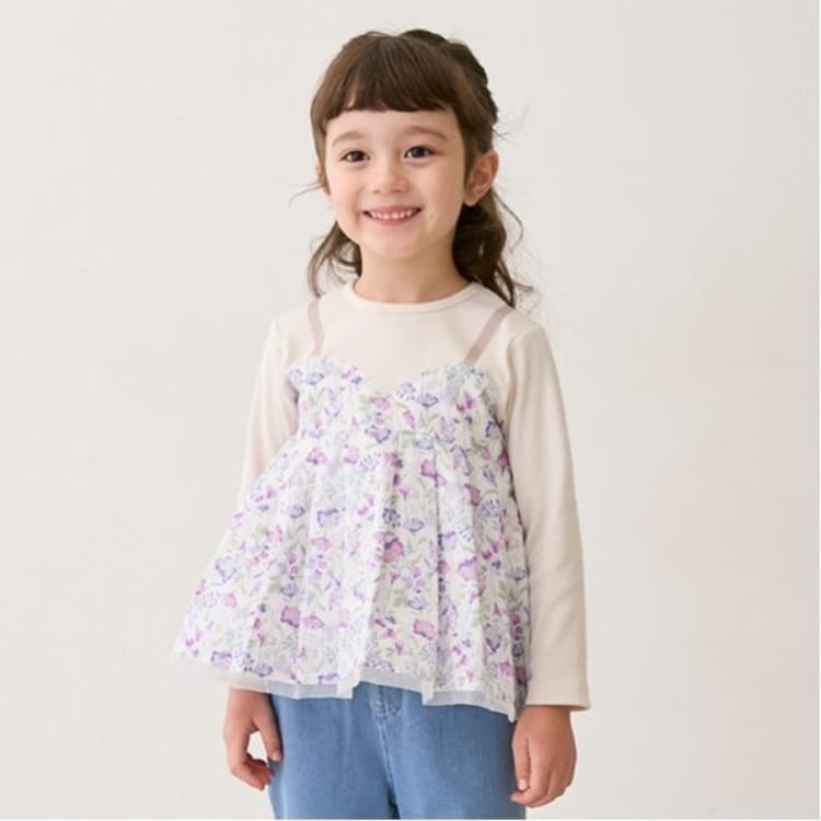 プティマイン(petit main)の【リンク】花柄ドッキング長T(キッズ) Ｔシャツ