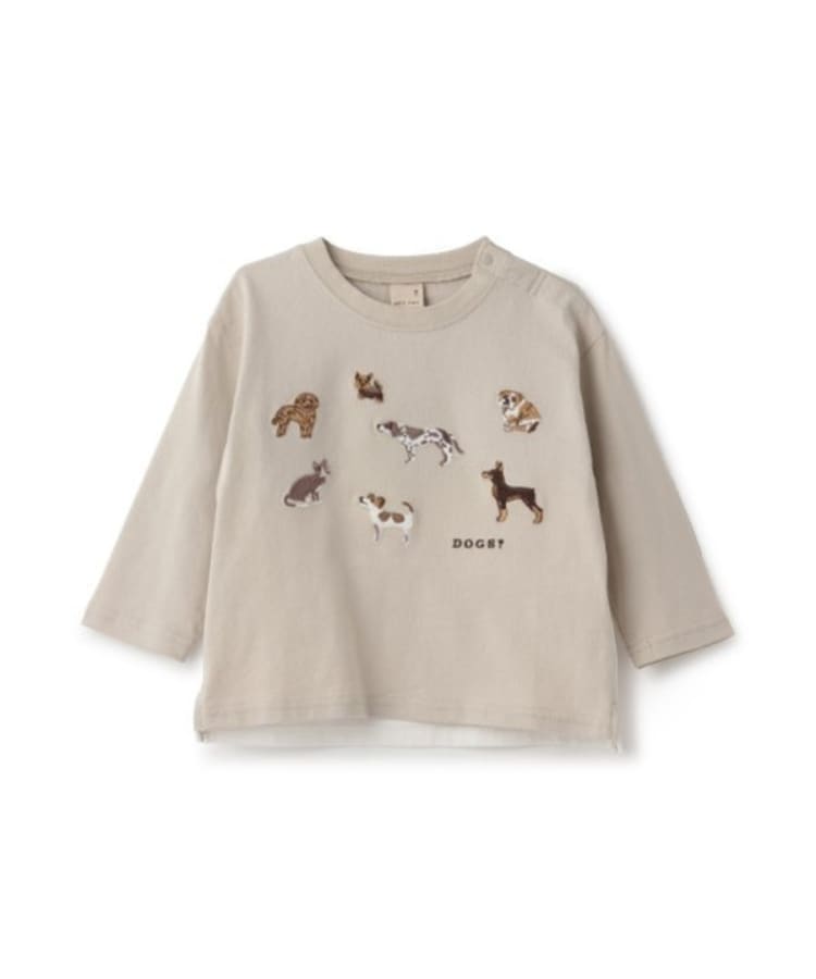 プティマイン(petit main)のDOGS 長袖Tシャツ ライトベージュ(151)