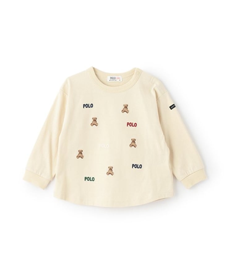 プティマイン(petit main)の【POLO BCS】くまロゴ刺しゅう長袖Tシャツ ライトイエロー(030)