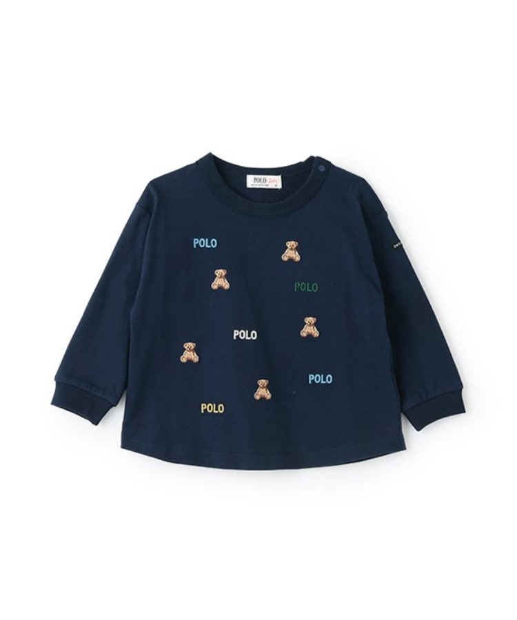プティマイン(petit main)の【POLO BCS】くまロゴ刺しゅう長袖Tシャツ ネイビー(094)