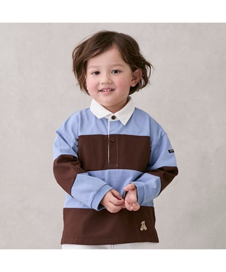 プティマイン(petit main)のラガー長袖Tシャツ ブルー(091)