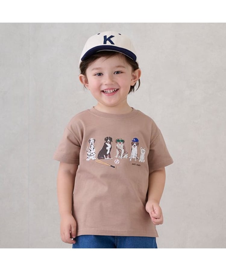 プティマイン(petit main)の【防汚加工】DOGグラフィック半袖Tシャツ モカブラウン(142)