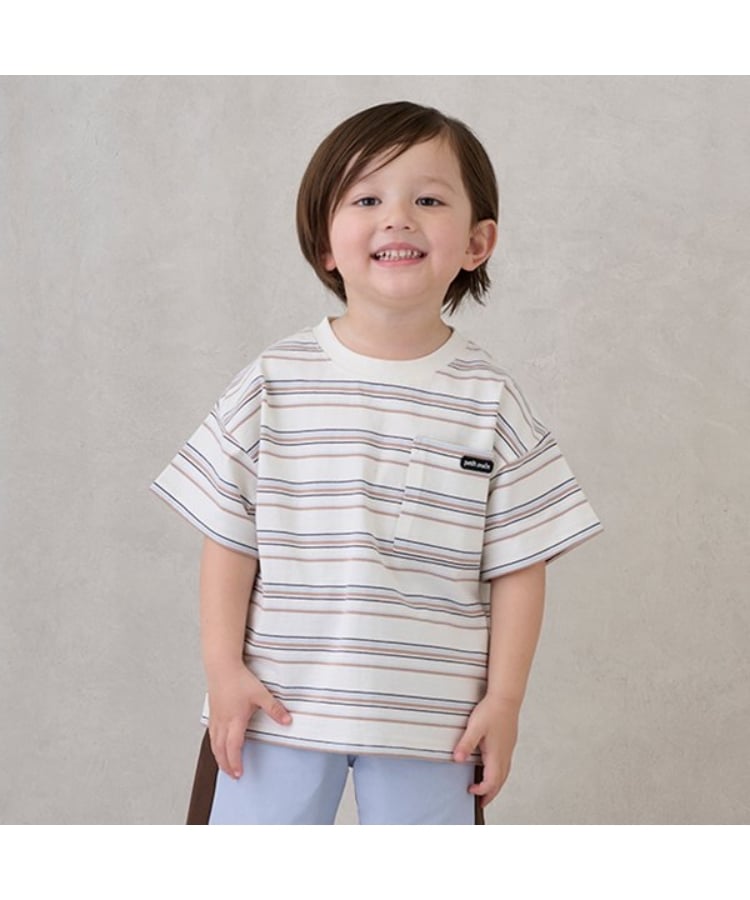 プティマイン(petit main)の【防汚加工】マルチボーダー半袖Tシャツ ホワイト(101)