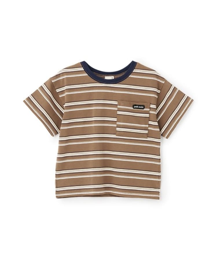 プティマイン(petit main)の【防汚加工】マルチボーダー半袖Tシャツ ブラウン(043)